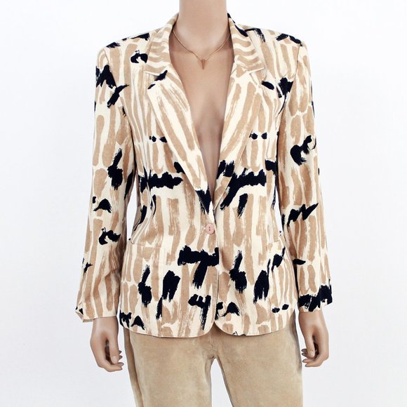 Vintage Jackets & Blazers - Vintage 80s 100% silk brushstroke casual blazer